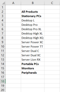 One-dimensional table